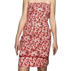 La Belle Red and Pink Colored Strapless Floral Dress